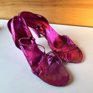 Vintage Halston Women's Pink Strappy Sandals 7
